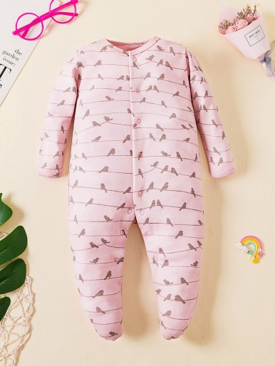 Baby Striped Button Up Footed Sleep Jumpsuit