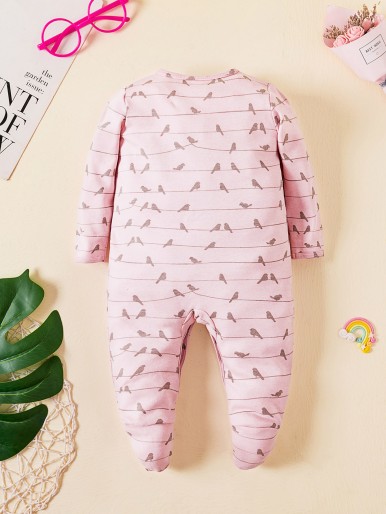 Baby Striped Button Up Footed Sleep Jumpsuit