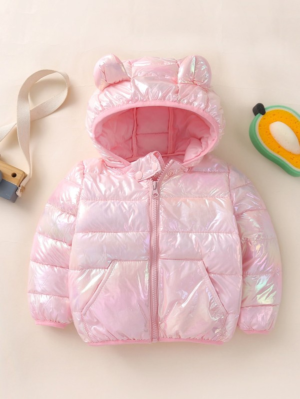 Baby Holographic Kangaroo Pocket 3D Patched Hooded Coat