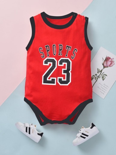 Baby Boy Letter Graphic Contrast Binding Bodysuit