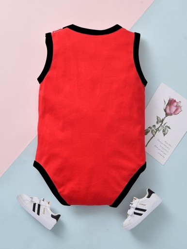 Baby Boy Letter Graphic Contrast Binding Bodysuit