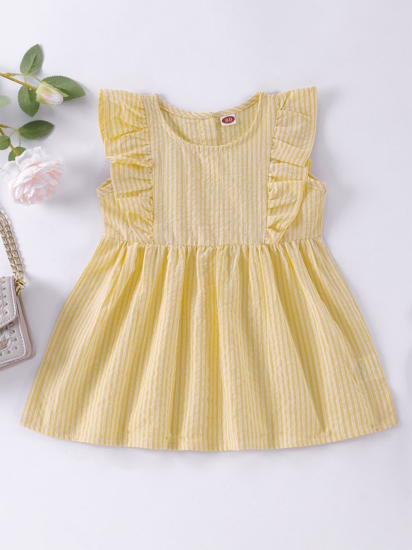 Baby Girl Striped Ruffle Trim Babydoll Dress