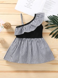 Baby Girl Striped Asymmetrical Neck Dress