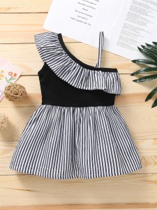 Baby Girl Striped Asymmetrical Neck Dress