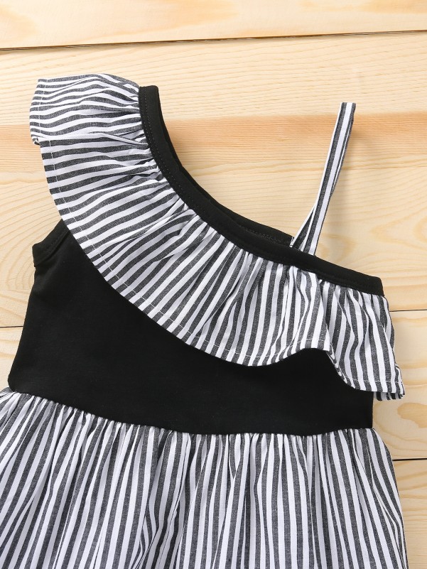 Baby Girl Striped Asymmetrical Neck Dress