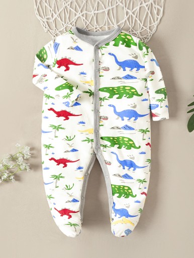 Baby Boy Cartoon Dinosaur Print Footed Sleep Jumpsuit