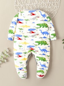 Baby Boy Cartoon Dinosaur Print Footed Sleep Jumpsuit