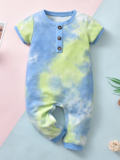 Baby Unisex Tie Dye Half Button Jumpsuit