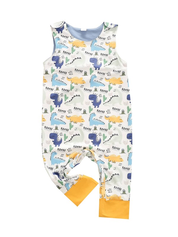 Baby Boy Letter & Cartoon Dinosaur Tank Jumpsuit