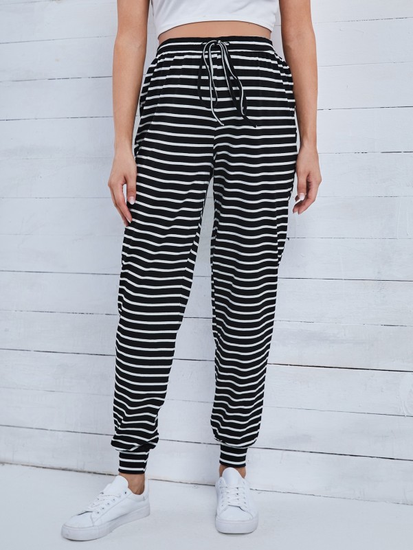 Maternity Striped Print Knotted Front Pants