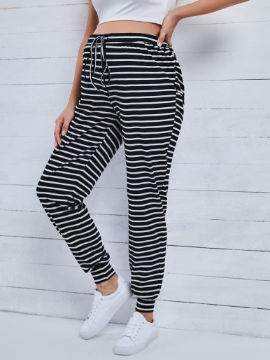 Maternity Striped Print Knotted Front Pants