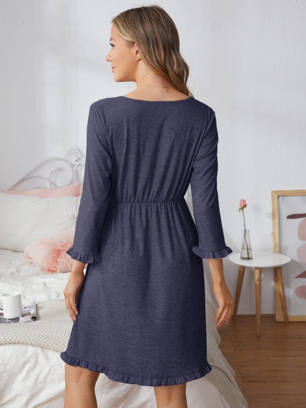 Maternity Flounce Sleeve Ruffle Hem Lounge Dress