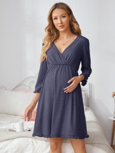 Maternity Flounce Sleeve Ruffle Hem Lounge Dress