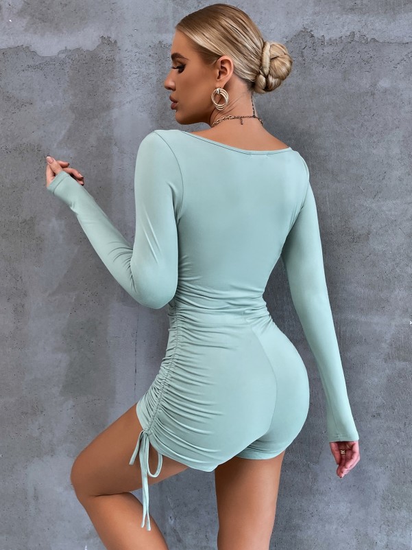 Solid Scoop Neck Unitard Romper