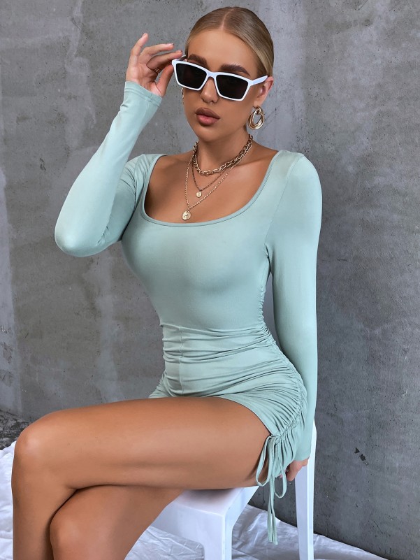 Solid Scoop Neck Unitard Romper