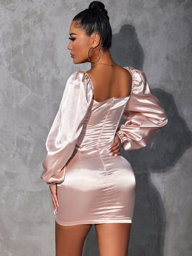 Sweetheart Neck Satin Bodycon Dress