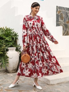 Floral Print Tie Neck Dress