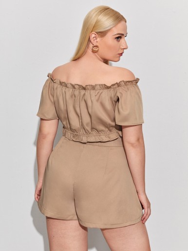 Plus Frill Button Front Top With Shorts