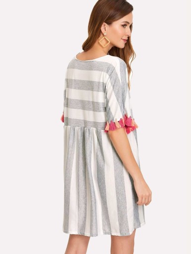 Fringe Trim Striped Dress