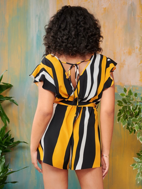 Plus Striped Belted Knot Detail Romper