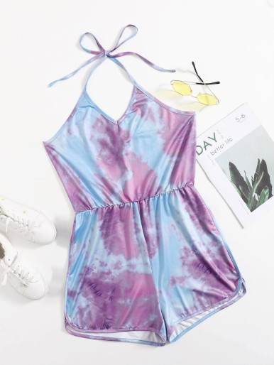 Plus Tie Dye Knot Back Romper