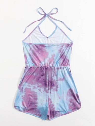 Plus Tie Dye Knot Back Romper