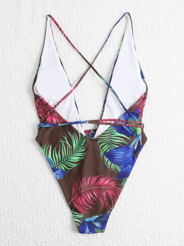 Tropical Plunging One Piece Swimsuit