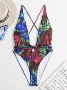 Tropical Plunging One Piece Swimsuit