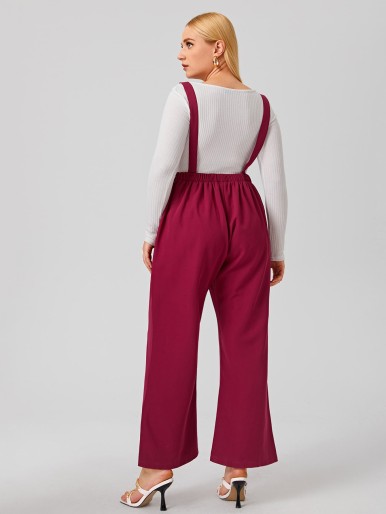 Plus Double Button Slant Pocket Overall Jumpsuit