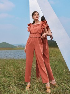 Butterfly Sleeve Ruffle Trim Jumpsuit