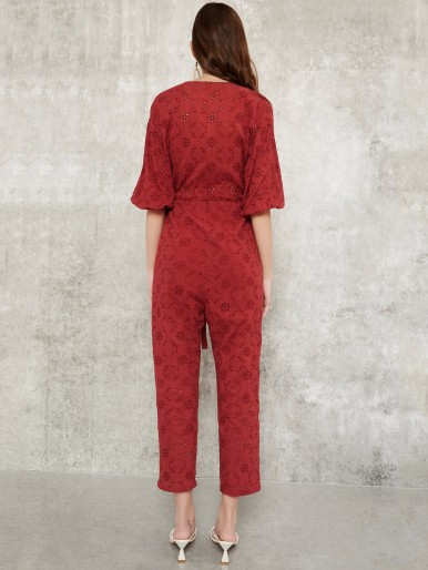 Zipper Patch Pocket Schiffy Embroidered Jumpsuit