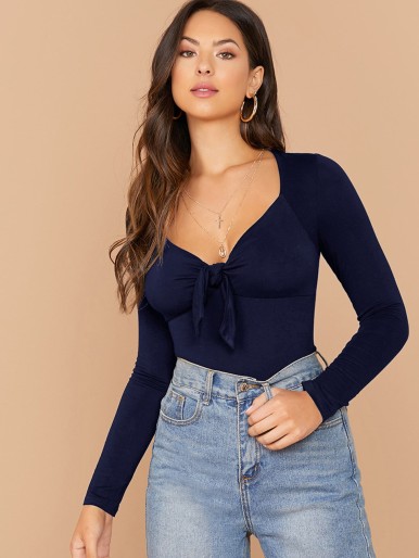 SHEIN Tie Neck Form Fitted Bustier Top