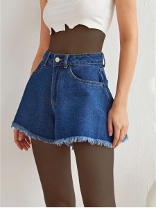 High Waist Raw Hem Wide Leg Denim Shorts