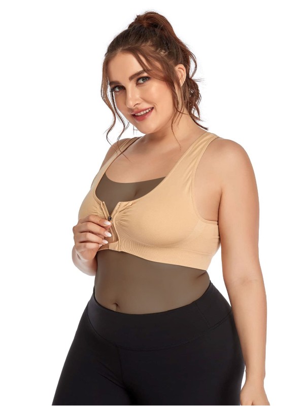 Plus Medium Support Zip Front Sports Bra