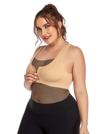 Plus Medium Support Zip Front Sports Bra