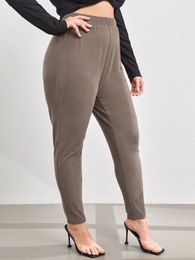 Plus Elastic Waist Solid Leggings