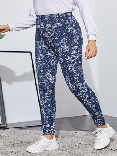 SHEIN Plus Wide Waistband Floral Leggings