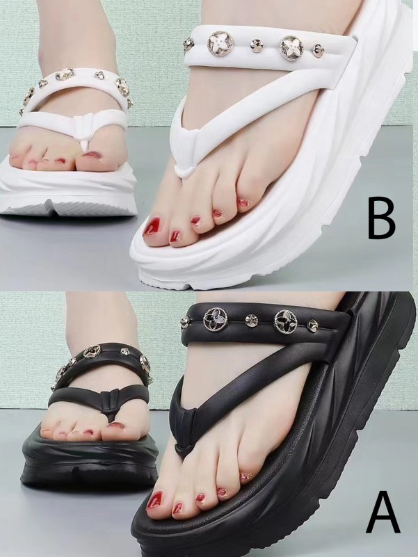 Toe Slippers with Decorative Stones - Black