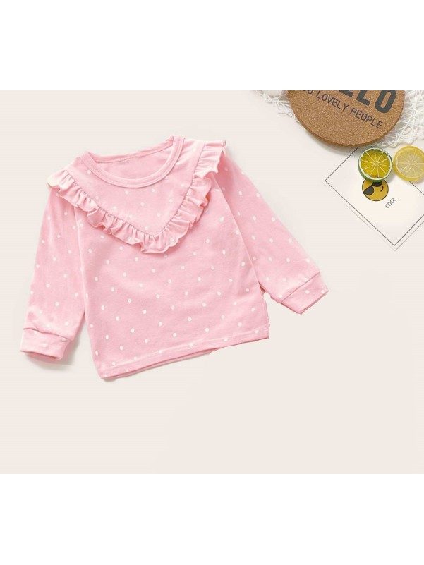 Baby Girl Frill Trim Polka Dot Sweatshirt