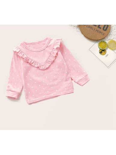 Baby Girl Frill Trim Polka Dot Sweatshirt