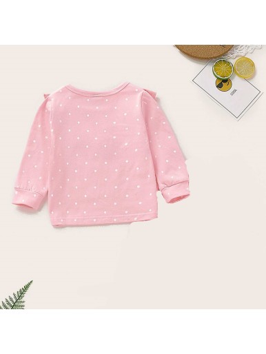 Baby Girl Frill Trim Polka Dot Sweatshirt