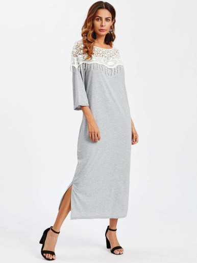Lace Crochet Contrast Split Side Dress