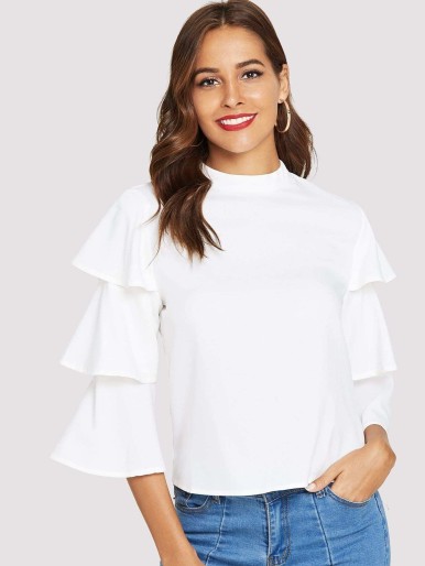Layered Sleeve Stand Collar Top