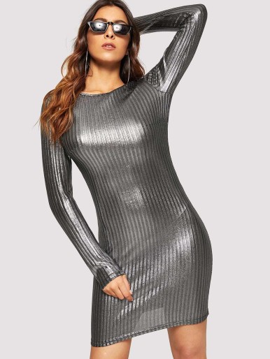 Ribbed Metallic Skinny Dress