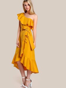 Ruffle Hem Single Shoulder Overlap Dress