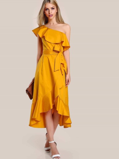 Ruffle Hem Single Shoulder Overlap Dress