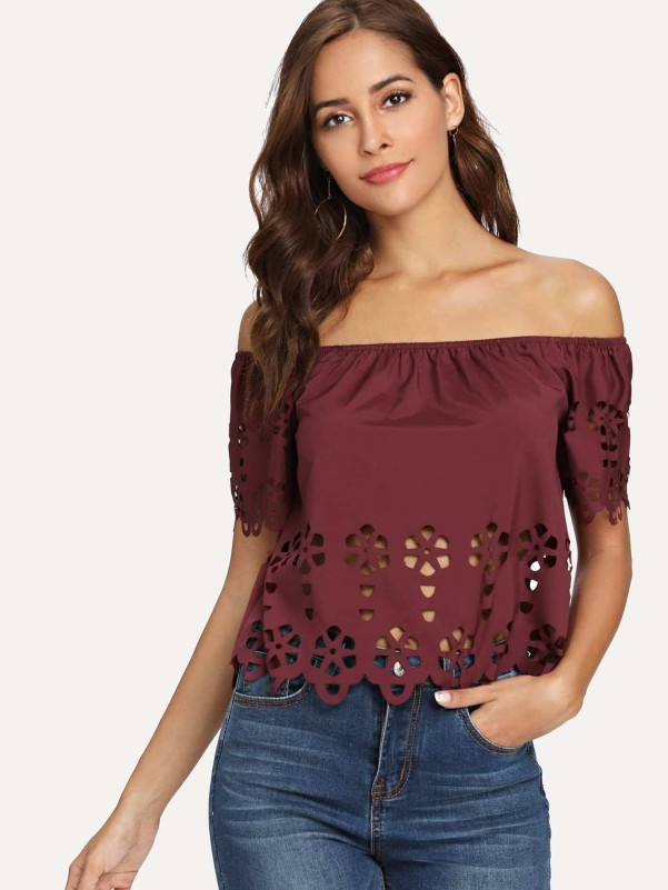 Scallop Laser Cut Bardot Top