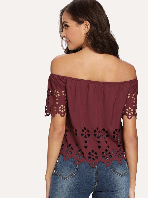 Scallop Laser Cut Bardot Top