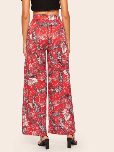 Paisley Belted Wide Leg Pants