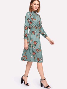 Shirred Detail Floral Dress